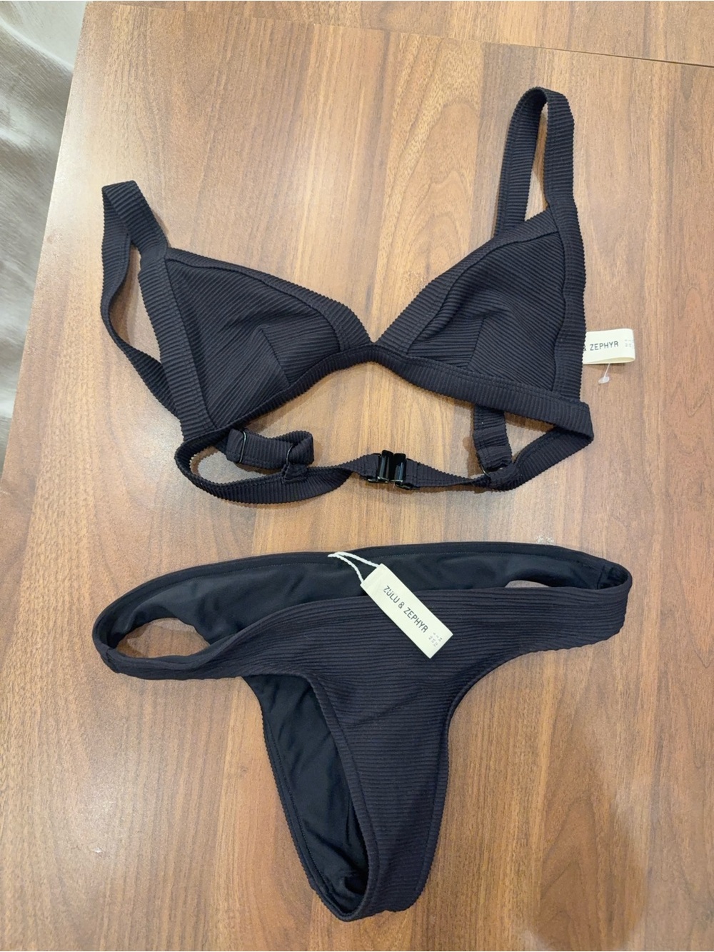 Black Ribbed zulu & Zephyr Bikini Set - Women Swim